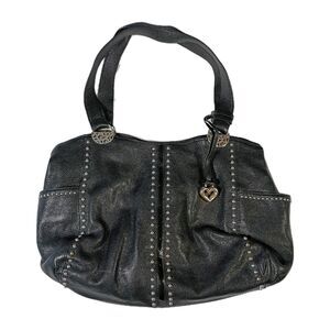 Brighton Andie Pretty Tough Black Leather Studded Shoulder Handbag Purse Biker